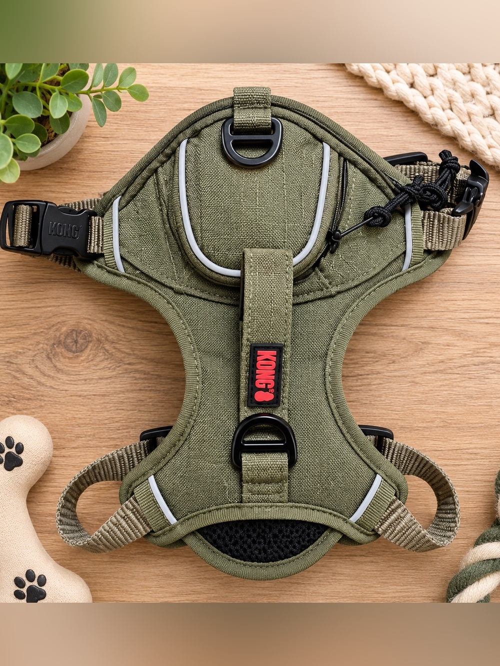 KONG Olive Green Reflective Padded Dog Harness